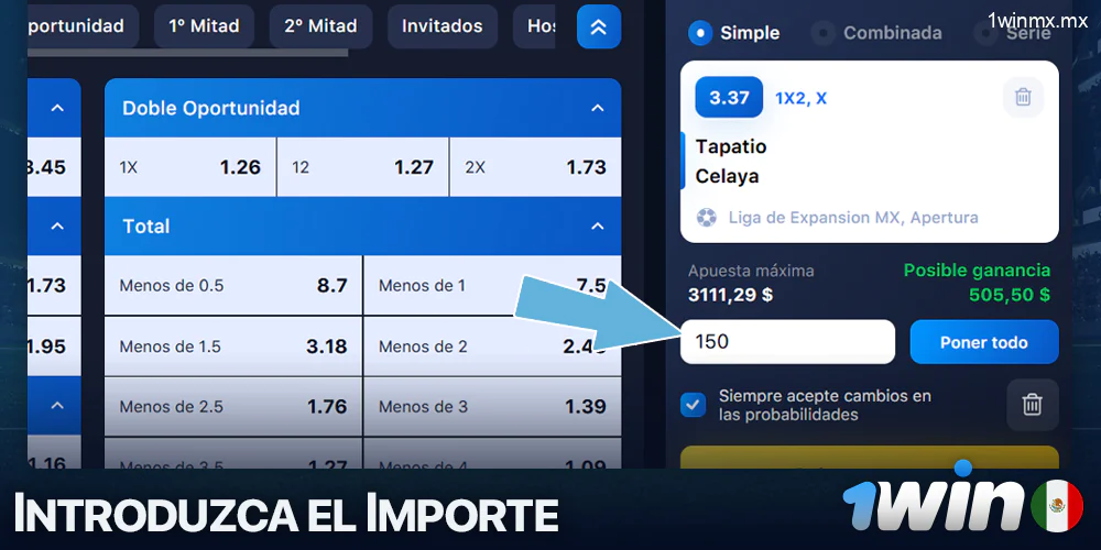 importe apostado en 1win